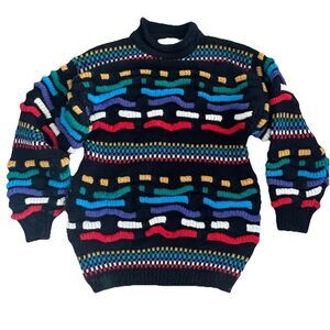 Carducci VTG 80s S Women's 3D Chunky Knit Sweater Wool Black Coogi Style